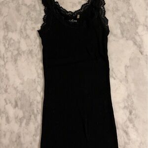 EUC Caslon 100% cotton rib knit tank lace trim tank top lettuce edge hem sz S